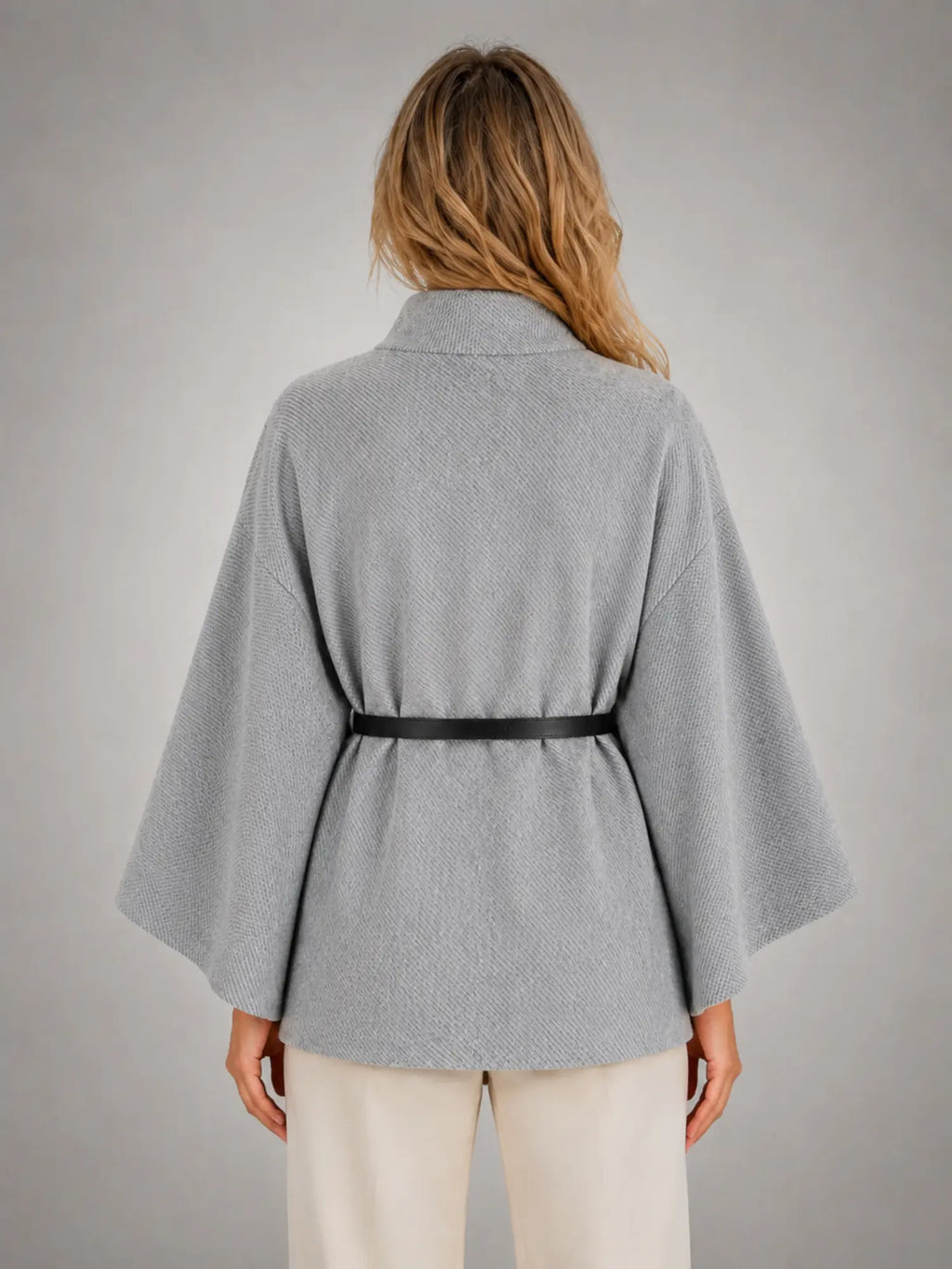 Women's Cape-Sleeve Sweater – Elegant Relaxed Knit in grey, back view