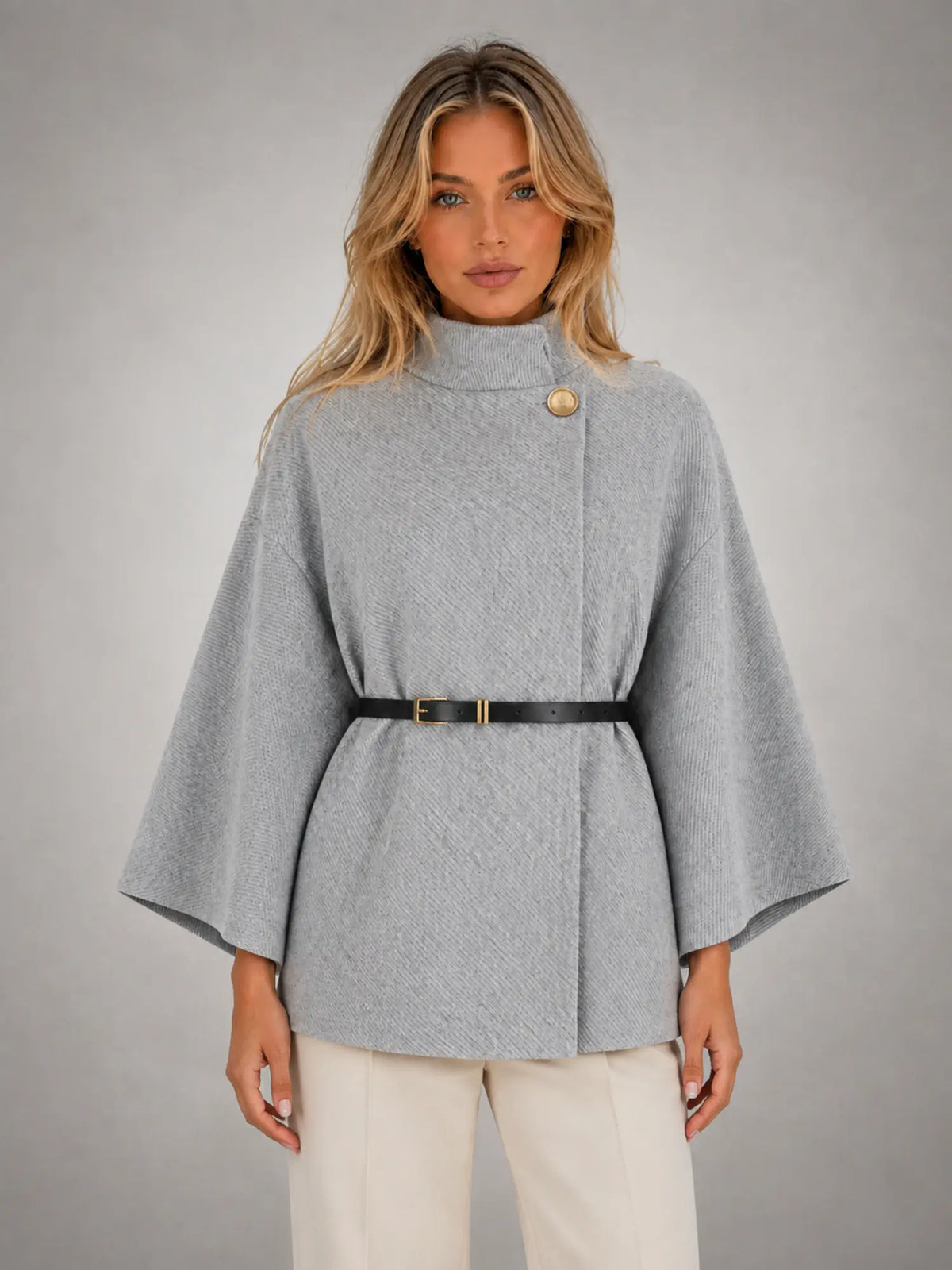 Women's Cape-Sleeve Sweater – Elegant Relaxed Knit in grey, main view