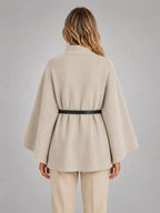 Women's Cape-Sleeve Sweater – Elegant Relaxed Knit in oatmeal, back view