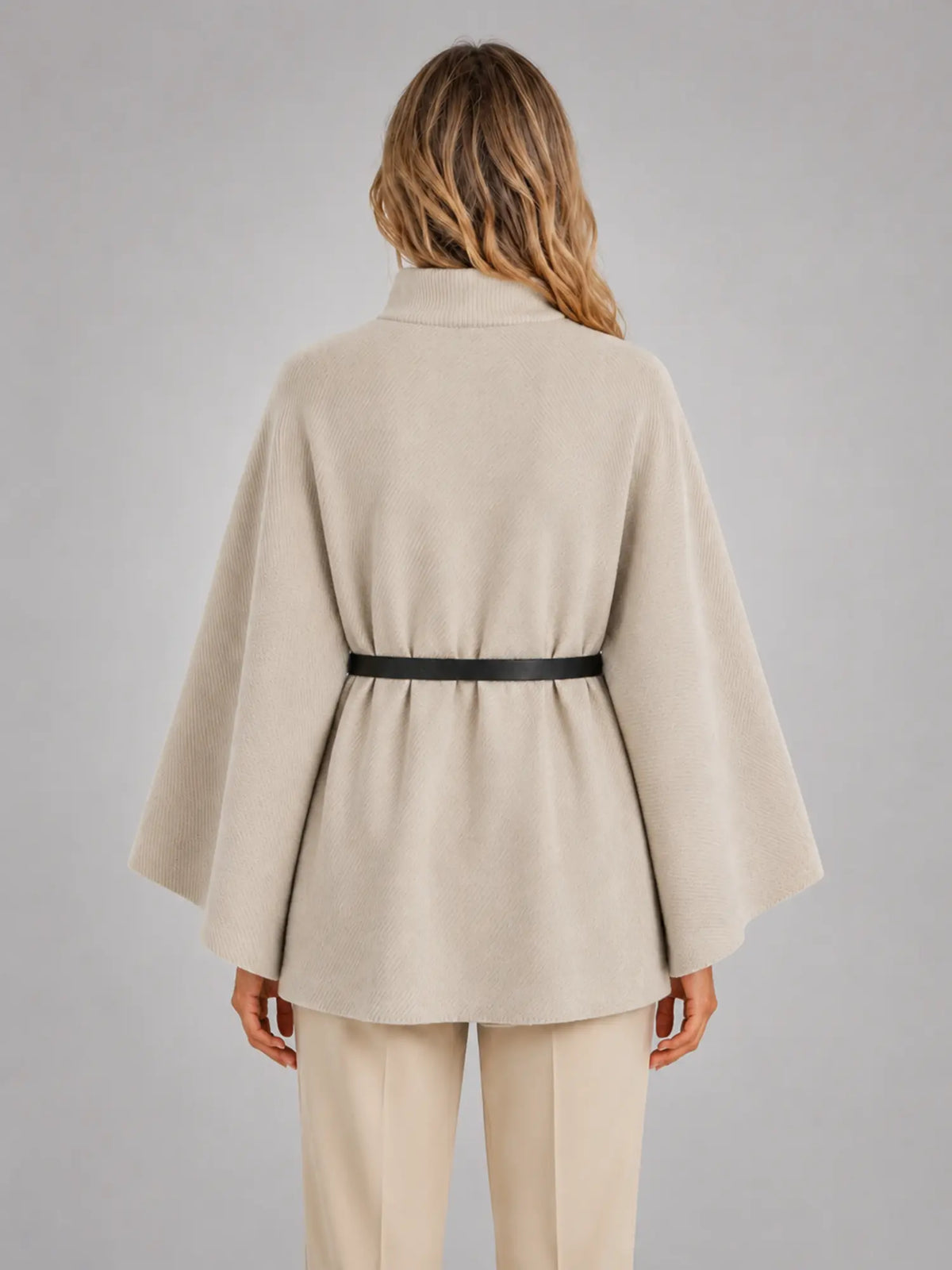 Women's Cape-Sleeve Sweater – Elegant Relaxed Knit in oatmeal, back view