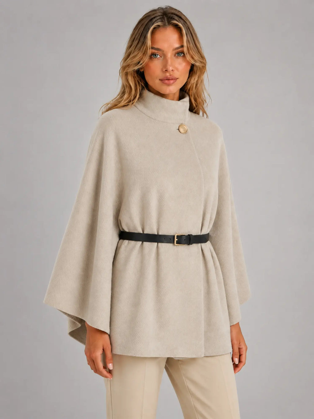Women's Cape-Sleeve Sweater – Elegant Relaxed Knit in oatmeal, hover view