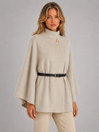 Women's Cape-Sleeve Sweater – Elegant Relaxed Knit in oatmeal, hover view