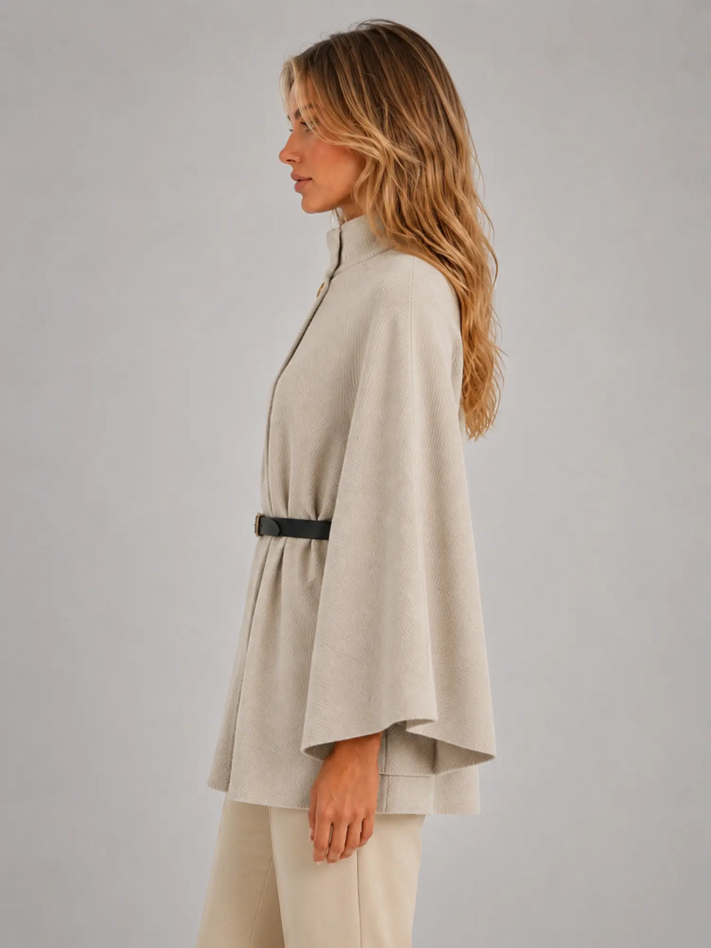 Women's Cape-Sleeve Sweater – Elegant Relaxed Knit in oatmeal, side view