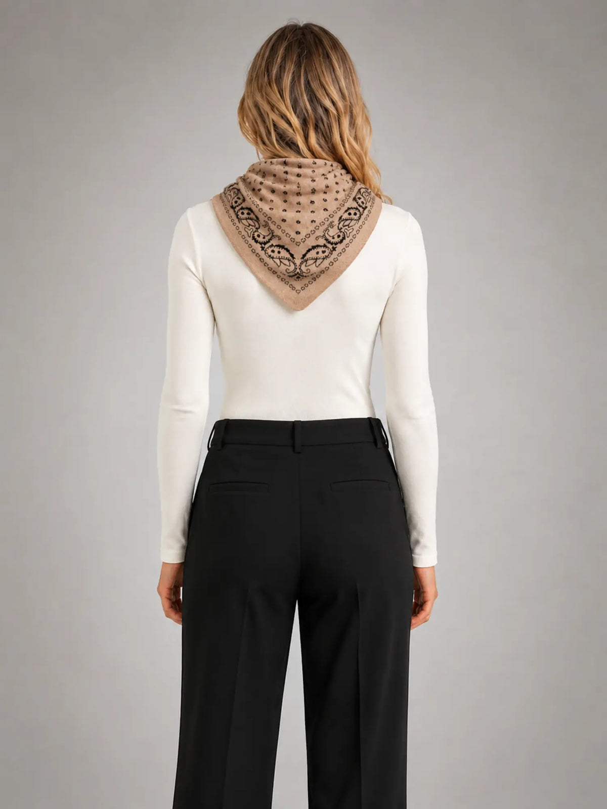Women's Paisley Triangle Scarf – Lightweight Printed Accessory in khaki, back view