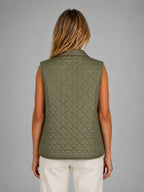 Women's Quilted Field Vest – Lightweight Layering Gilet in olive, back view