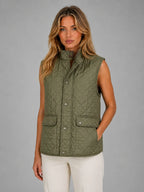 Women's Quilted Field Vest – Lightweight Layering Gilet in olive, hover view