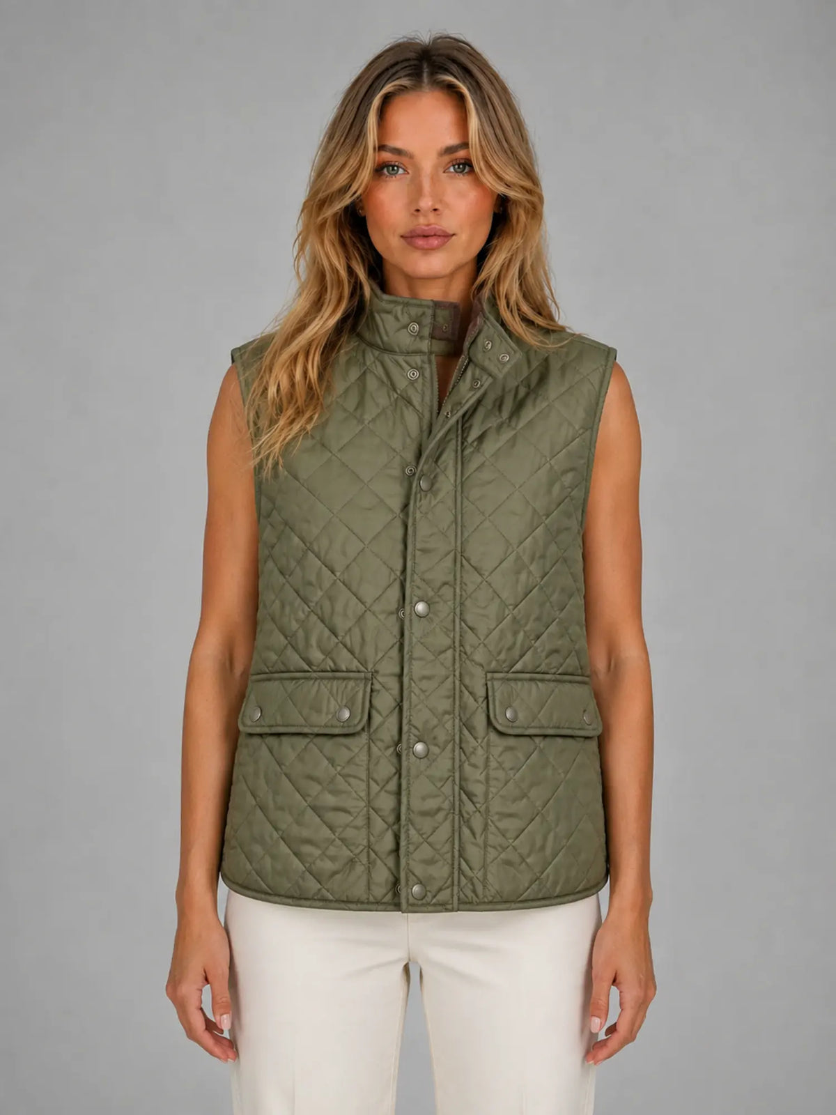 Women's Quilted Field Vest – Lightweight Layering Gilet in olive, main view
