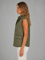 Women's Quilted Field Vest – Lightweight Layering Gilet in olive, side view