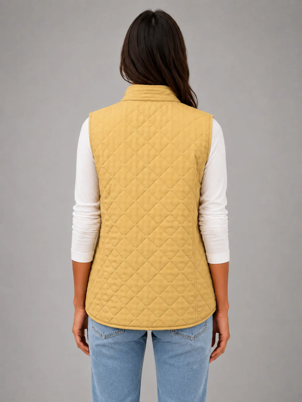 Women's Quilted Field Vest – Lightweight Layering Gilet in yellow, back view