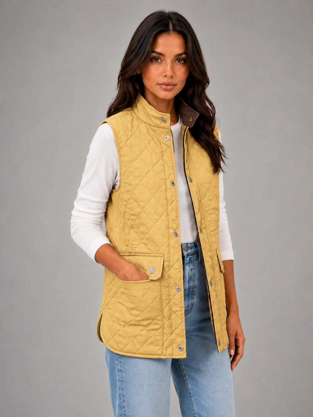 Women's Quilted Field Vest – Lightweight Layering Gilet in yellow, hover view