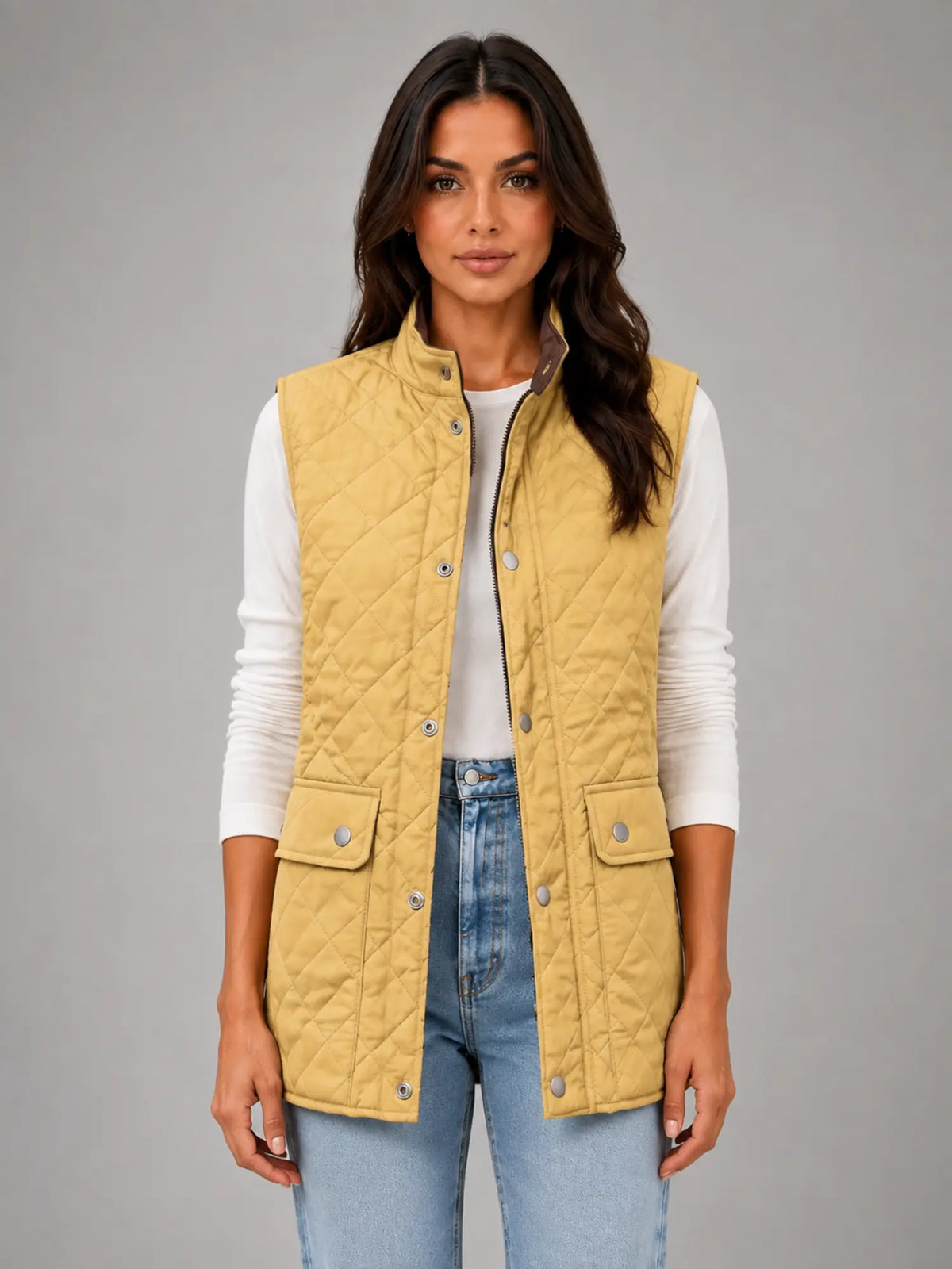 Women's Quilted Field Vest – Lightweight Layering Gilet in yellow, main view