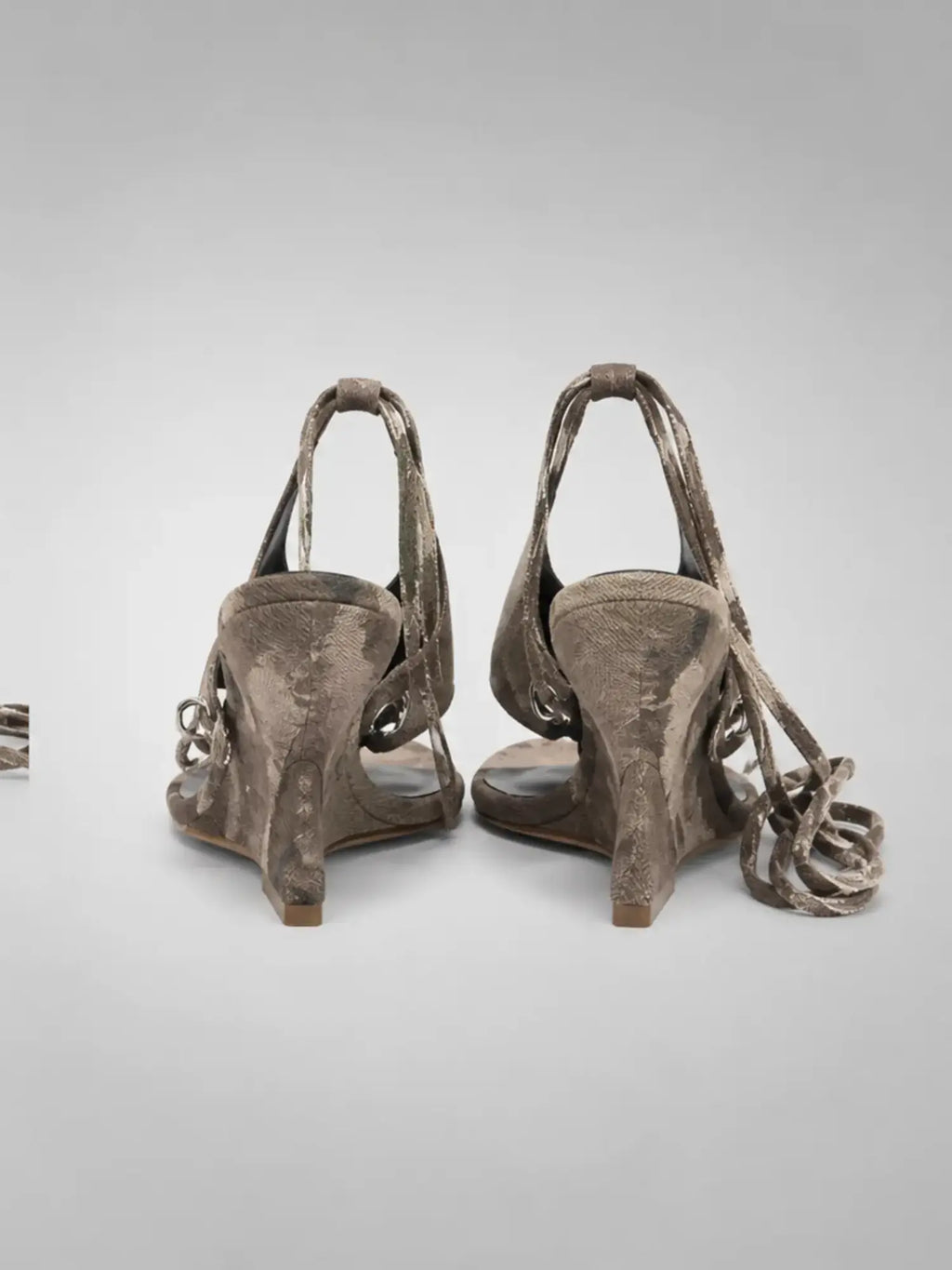 Women's Taupe Slingback Wedge Sandals – Open-Toe Heels in taupe, back view