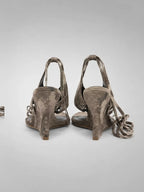 Women's Taupe Slingback Wedge Sandals – Open-Toe Heels in taupe, back view
