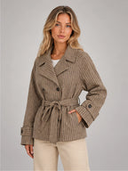 Women's Belted Plaid Jacket – Double-Breasted Fit in Taupe Plaid — alternate view