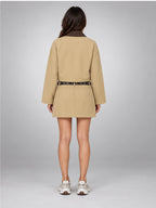 Women's Belted Skirt Suit – Single-Breasted Jacket in Khaki — back view