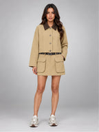 Women's Belted Skirt Suit – Single-Breasted Jacket in Khaki — front view