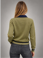 Women's Colour-Block Polo Sweater – Slim Fit in Army Green/Navy — back view