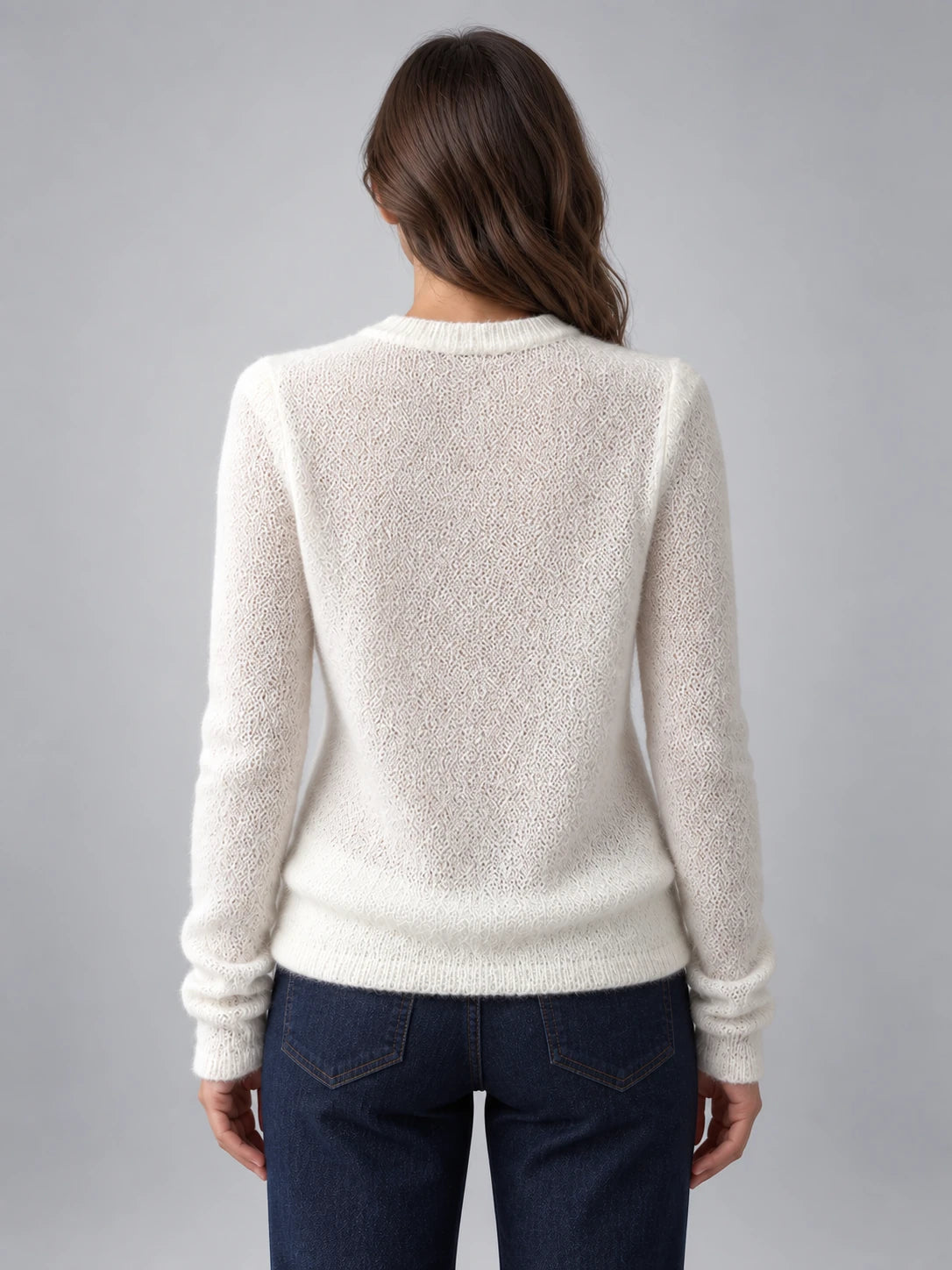 Women's Crewneck Sweater – Soft Knit in White — back view
