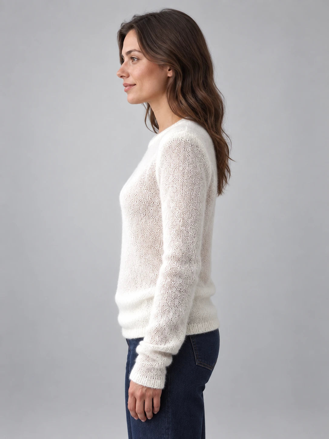 Women's Crewneck Sweater – Soft Knit in White — side view
