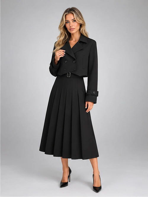 Women's Cropped Jacket Co-Ord – Pleated Midi Skirt in Black — alternate view