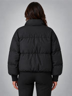 Women's Cropped Puffer Jacket – Funnel Neck in Black — back view