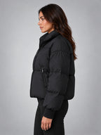 Women's Cropped Puffer Jacket – Funnel Neck in Black — side view