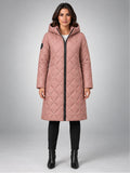 Women's Diamond Quilted Coat – Long Hooded Length in Dusty Rose — front view