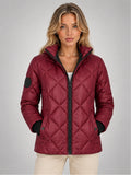 Women's Diamond Quilted Jacket – Hooded Short Length in Burgundy — front view