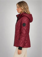 Women's Diamond Quilted Jacket – Hooded Short Length in Burgundy — side view