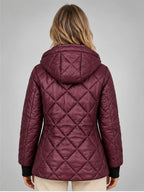 Women's Diamond Quilted Jacket – Hooded Short Length in Plum — back view