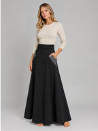 Women's Double-Breasted Maxi Skirt – Belted A-Line in Black — alternate view