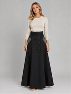Women's Double-Breasted Maxi Skirt – Belted A-Line in Black — front view