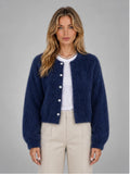 Women's Fuzzy Cropped Cardigan – Button-Front Knit in Blue — front view