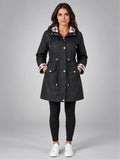 Women's Hooded Raincoat – Plaid-Trim Detail in Black — front view