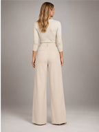 Women's Jacquard Trousers – Pleated Wide Leg in Apricot — back view