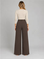Women's Jacquard Trousers – Pleated Wide Leg in Coffee — back view