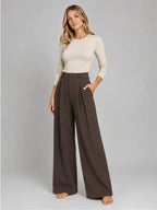 Women's Jacquard Trousers – Pleated Wide Leg in Coffee — alternate view