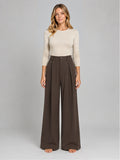 Women's Jacquard Trousers – Pleated Wide Leg in Coffee — front view