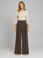 Women's Jacquard Trousers – Pleated Wide Leg in Coffee — front view