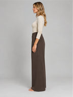 Women's Jacquard Trousers – Pleated Wide Leg in Coffee — side view