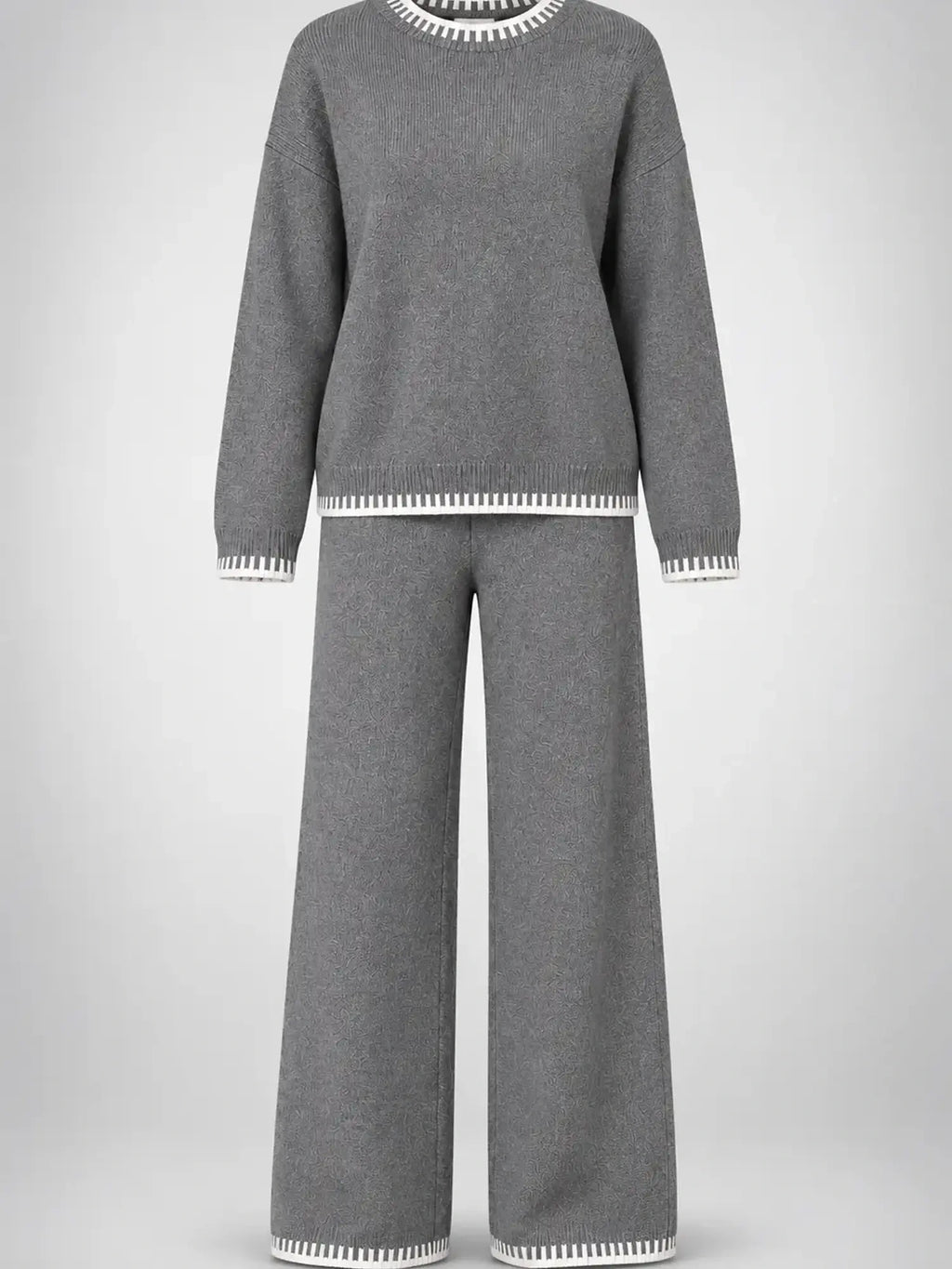 Women's Knit Lounge Set – Contrast Stitch Two-Piece in Grey — product detail