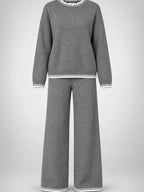 Women's Knit Lounge Set – Contrast Stitch Two-Piece in Grey — product detail