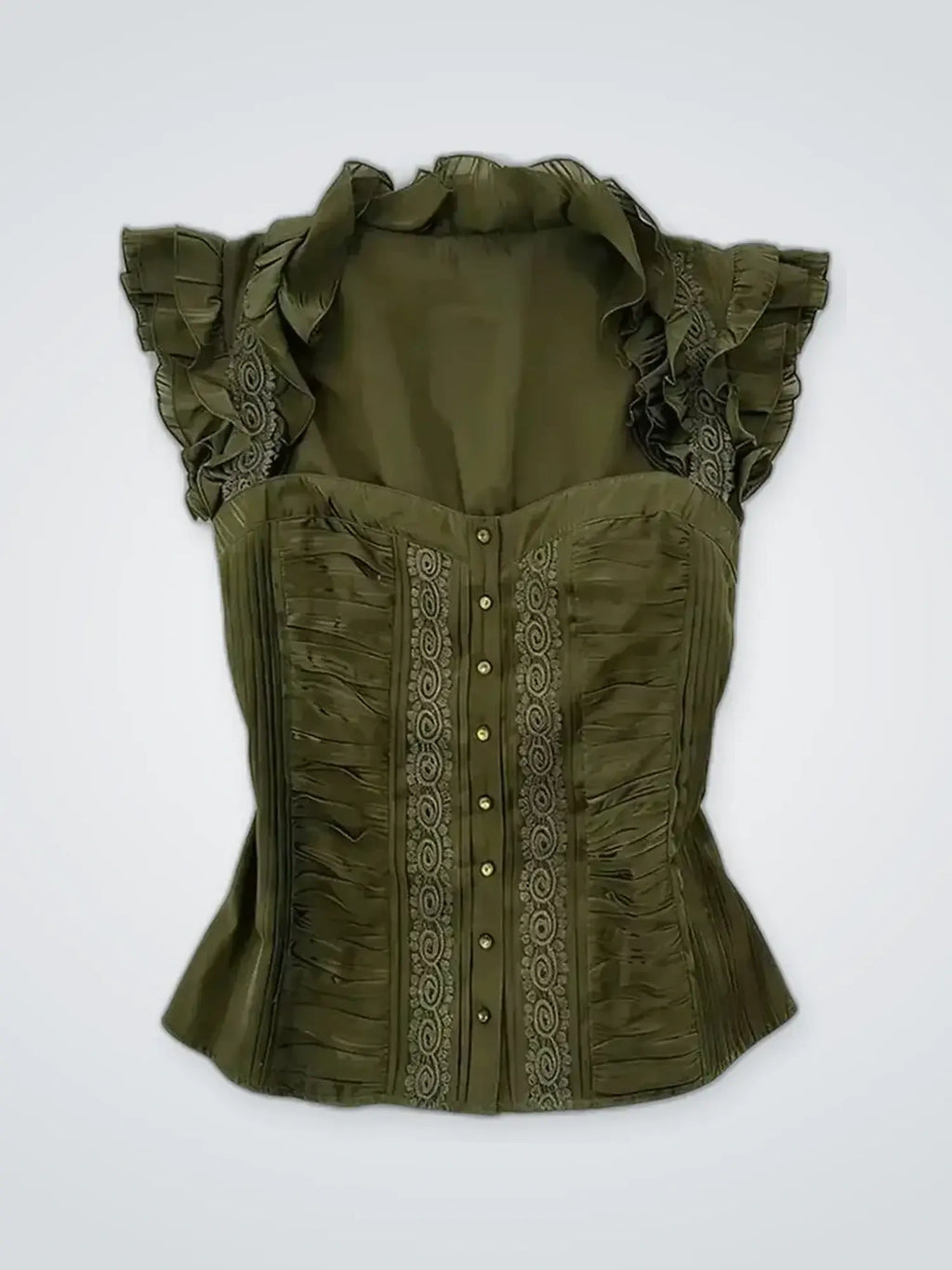 Women's Lace Corset Top – Ruffle Strap in Army Green — product detail