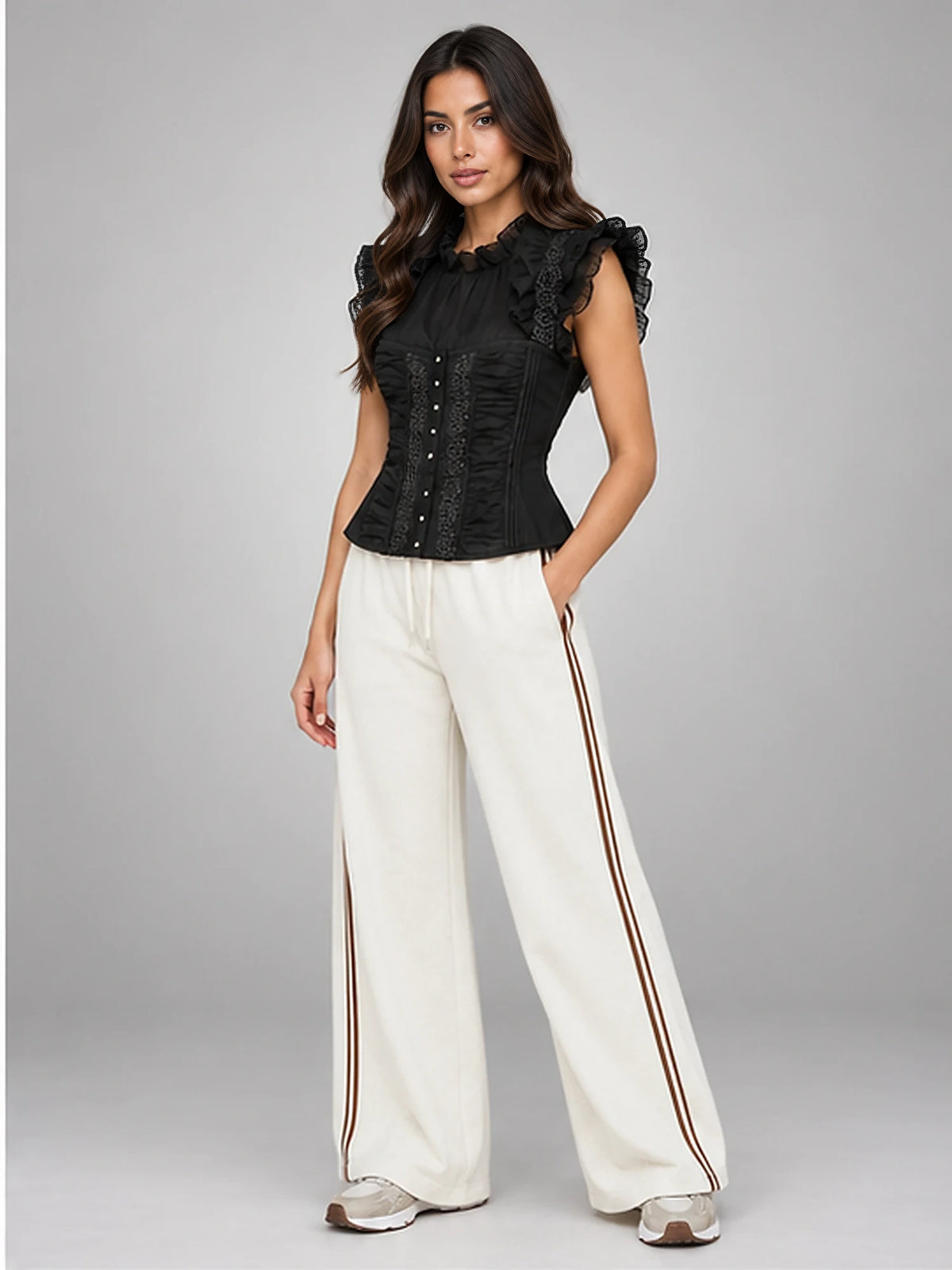 Women's Lace Corset Top – Ruffle Strap in Black — alternate view