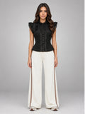 Women's Lace Corset Top – Ruffle Strap in Black — front view