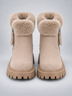 Women's Lug-Sole Ankle Boots – Fur Trim in Beige — front view