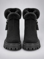 Women's Lug-Sole Ankle Boots – Fur Trim in Black — front view