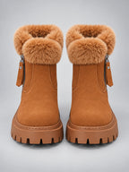 Women's Lug-Sole Ankle Boots – Fur Trim in Chestnut — front view