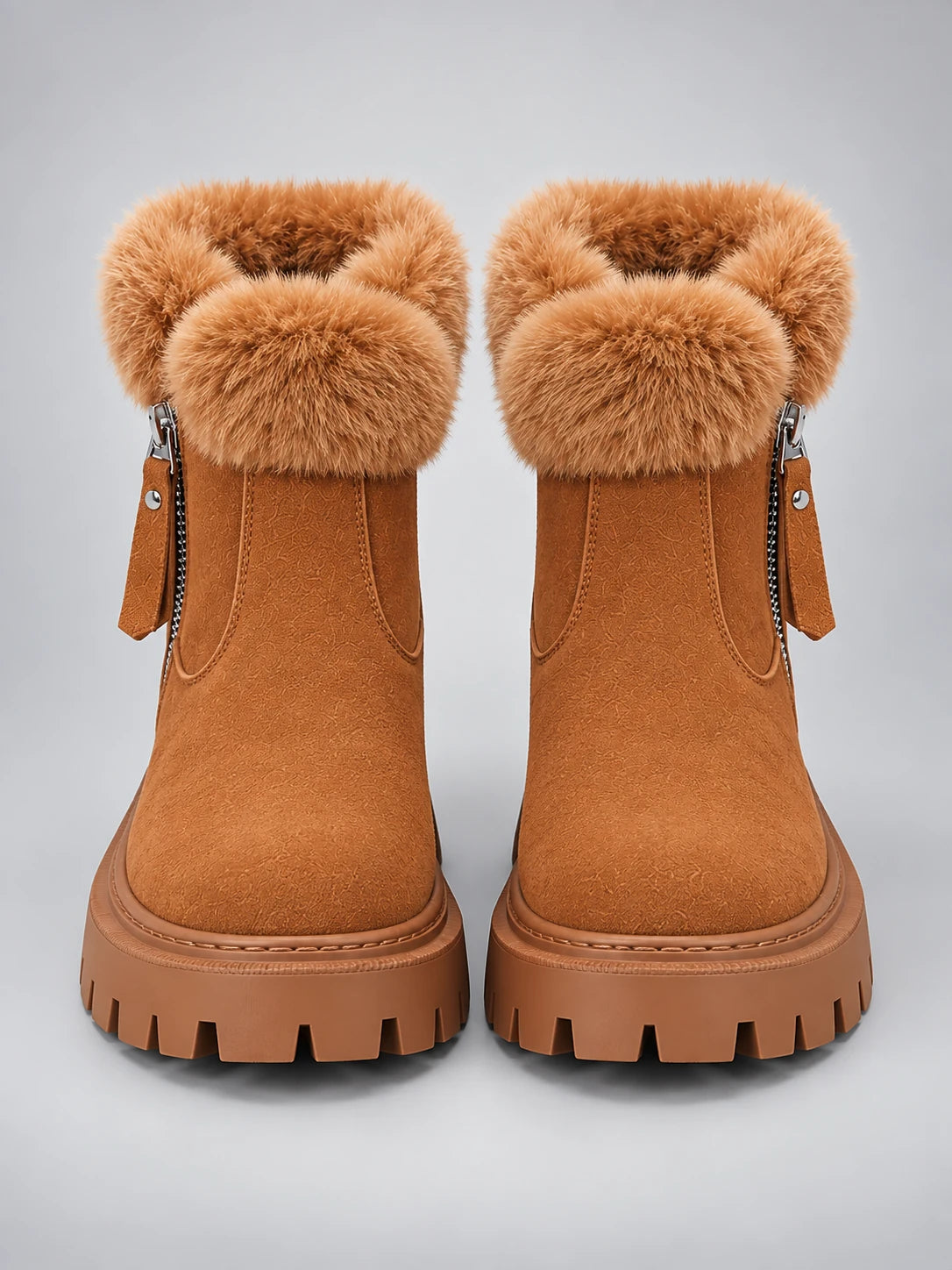 Women's Lug-Sole Ankle Boots – Fur Trim in Chestnut — front view