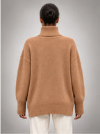 Women's Oversized Turtleneck Sweater – Relaxed Knit in Camel — back view